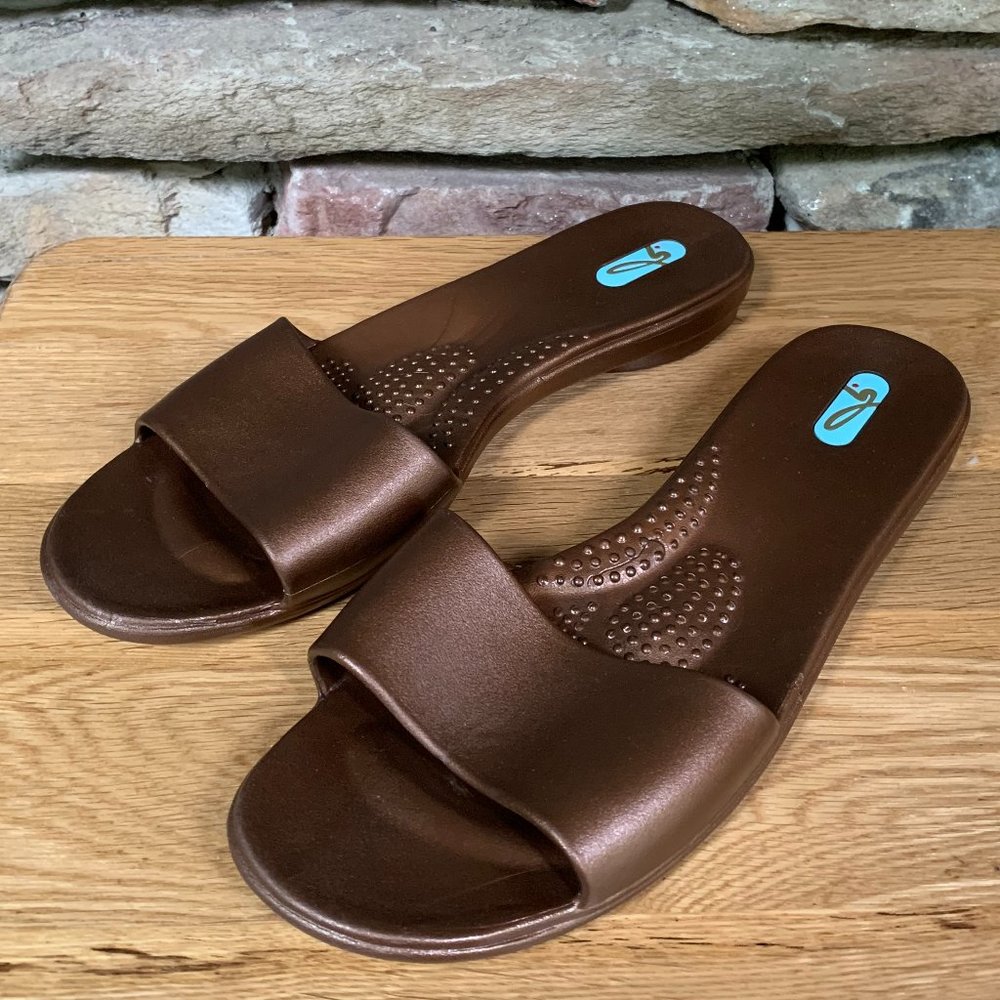 Oka B Okabashi Copper Sandals Slides Block Heel Vegan… Gem